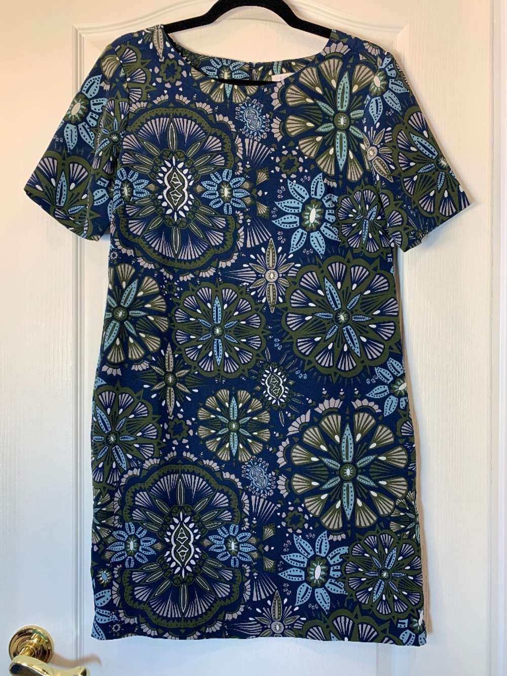 City Life Retro Geometric‎ Print Mini Dress Size 2 Blue Olive Green Mod Style